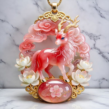 Baize Deer Pendant Necklace | Chinese Auspicious Jewelry