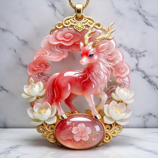 Baize Deer Pendant Necklace | Chinese Auspicious Jewelry