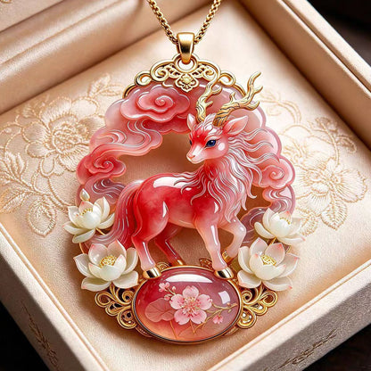 Baize Deer Pendant Necklace | Chinese Auspicious Jewelry