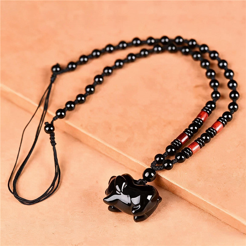 Black Obsidian Pig Necklace | Chinese Zodiac Jewelry