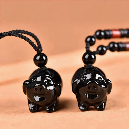 Black Obsidian Pig Necklace | Chinese Zodiac Jewelry