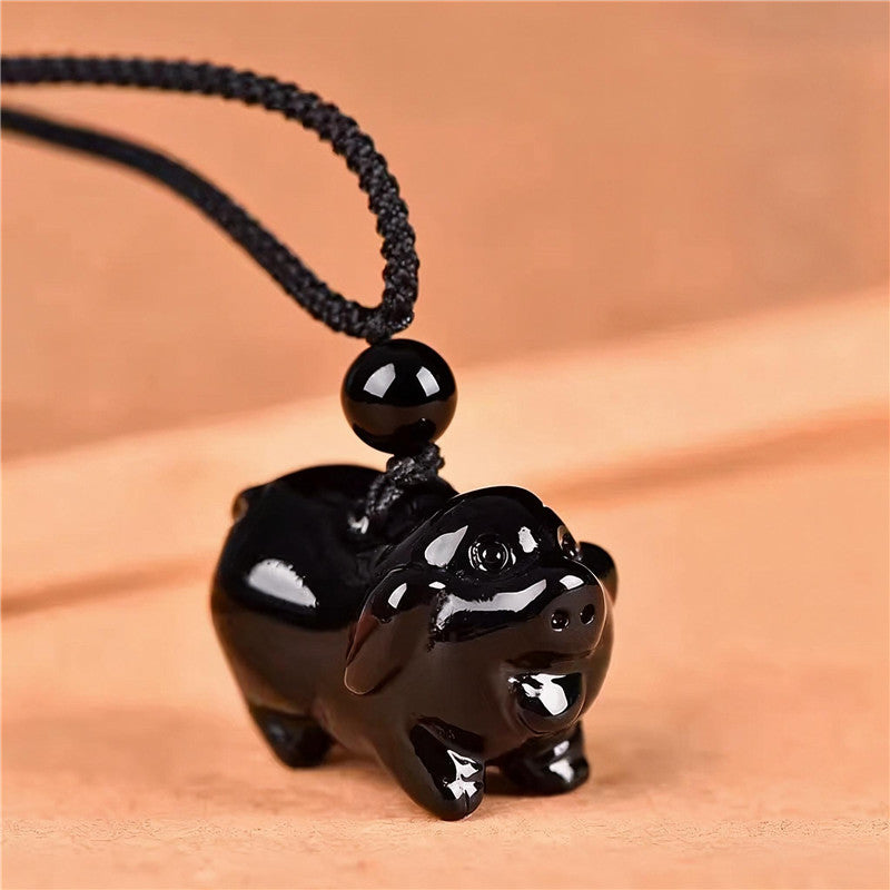 Black Obsidian Pig Necklace | Chinese Zodiac Jewelry