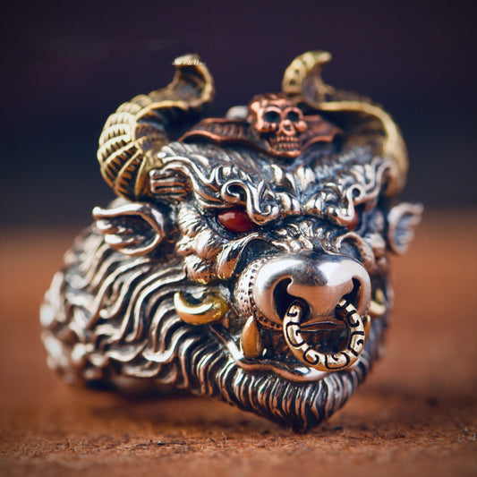 Bull Head Ring for Men | Vintage Adjustable Ox Head Statement Ring