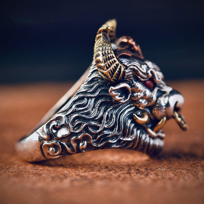 Anillo de cabeza de toro para hombre | Anillo llamativo vintage de cabeza de buey ajustable