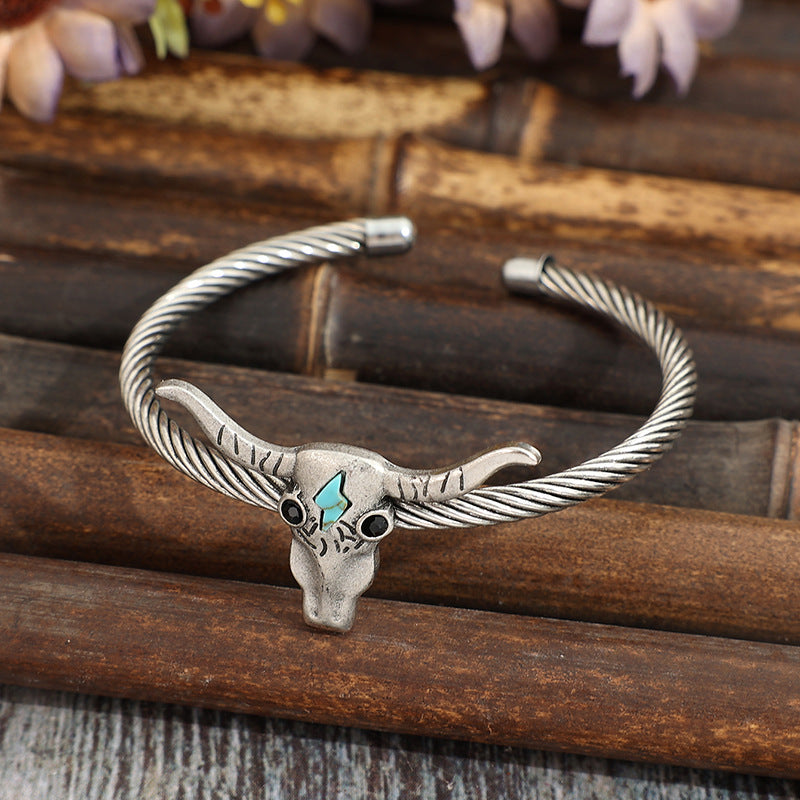 Bull Head Cuff Bracelet with Turquoise Inlay | Western Jewelry