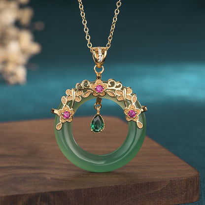 Natural Chalcedony Ping An Kou Pendant Necklace | Chinese Peace Buckle
