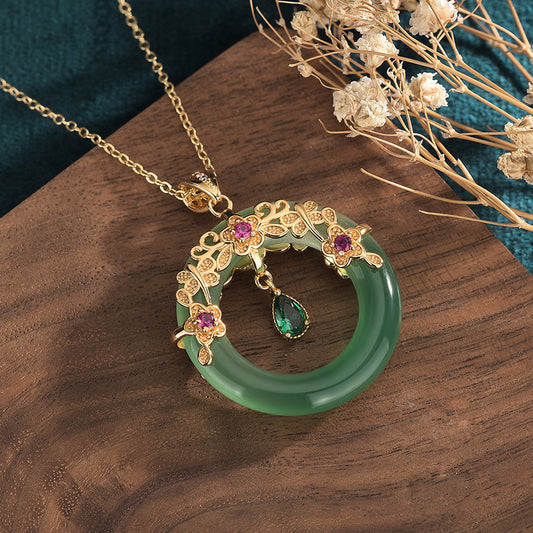 Natural Chalcedony Ping An Kou Pendant Necklace | Chinese Peace Buckle