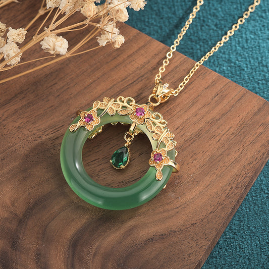 Natural Chalcedony Ping An Kou Pendant Necklace | Chinese Peace Buckle