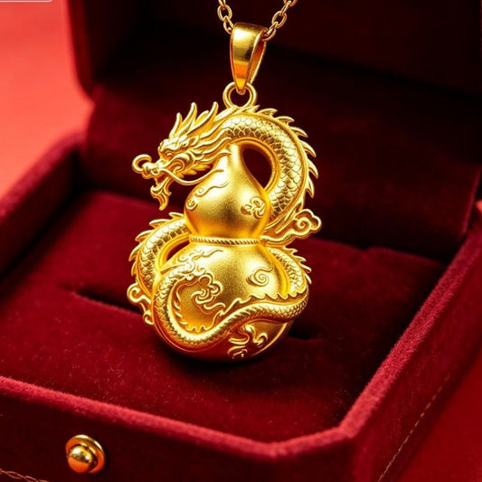 Chinese Dragon & Gourd Pendant Necklace