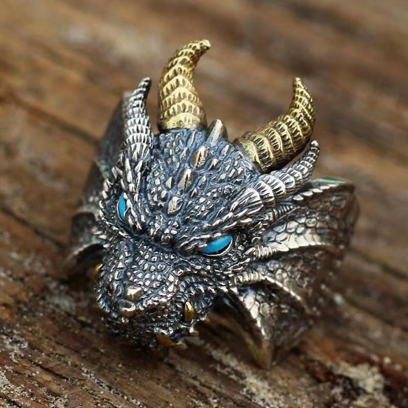 Chinese Dragon Head Ring | Vintage Zodiac Statement Ring, Adjustable