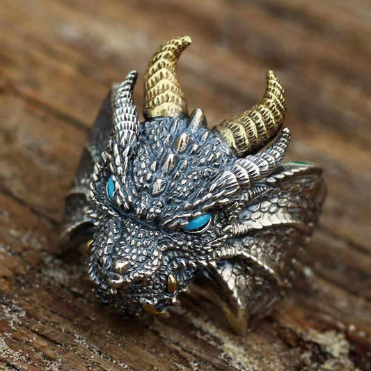 Chinese Dragon Head Ring | Vintage Zodiac Statement Ring, Adjustable