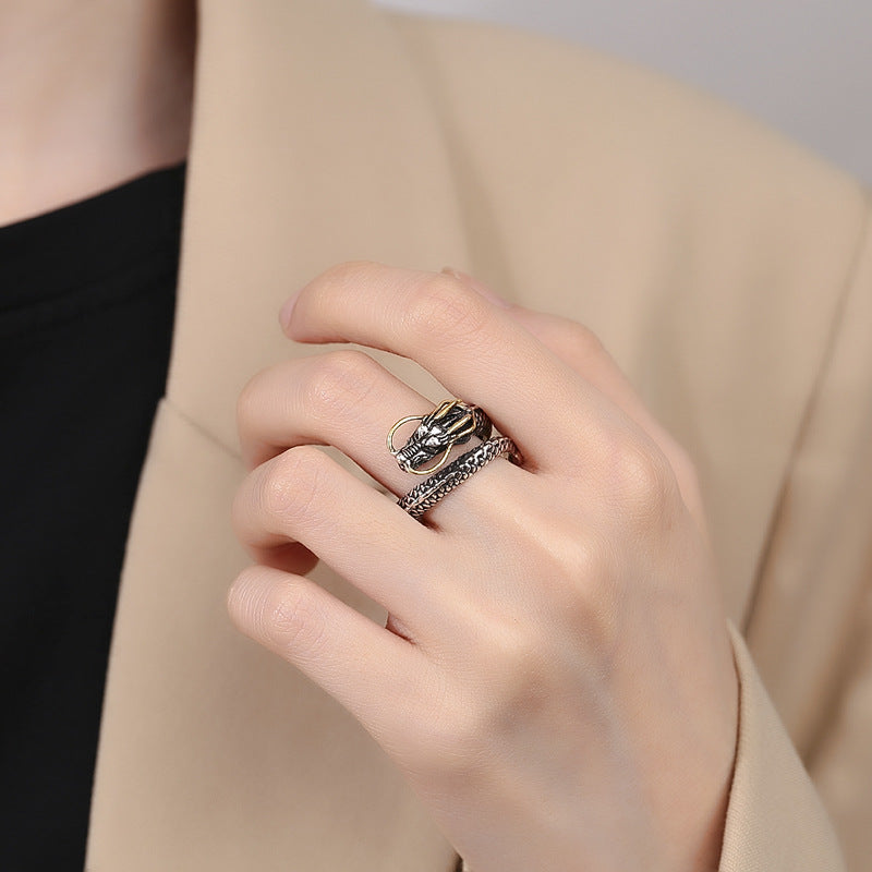 Chinese Dragon Ring | Adjustable Antique Brass Zodiac Ring
