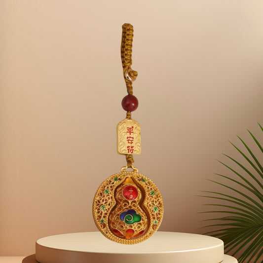 Chinese Gourd Lucky Keychain with Peace Charm