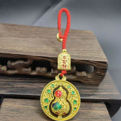 Chinese Gourd Lucky Keychain with Peace Charm