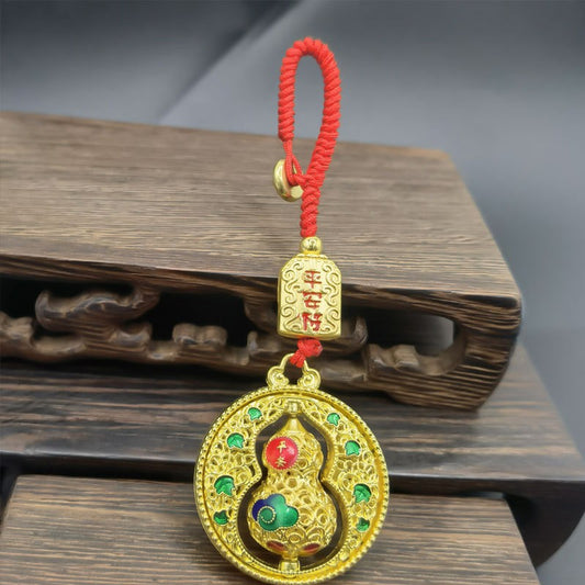 Chinese Gourd Lucky Keychain with Peace Charm