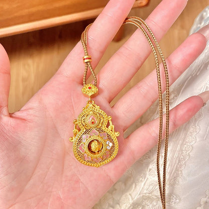 Chinese Hulu Gourd Pendant Necklace | Gold Enamel Lucky Charm