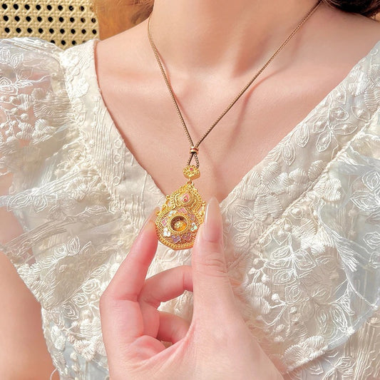 Chinese Hulu Gourd Pendant Necklace | Gold Enamel Lucky Charm