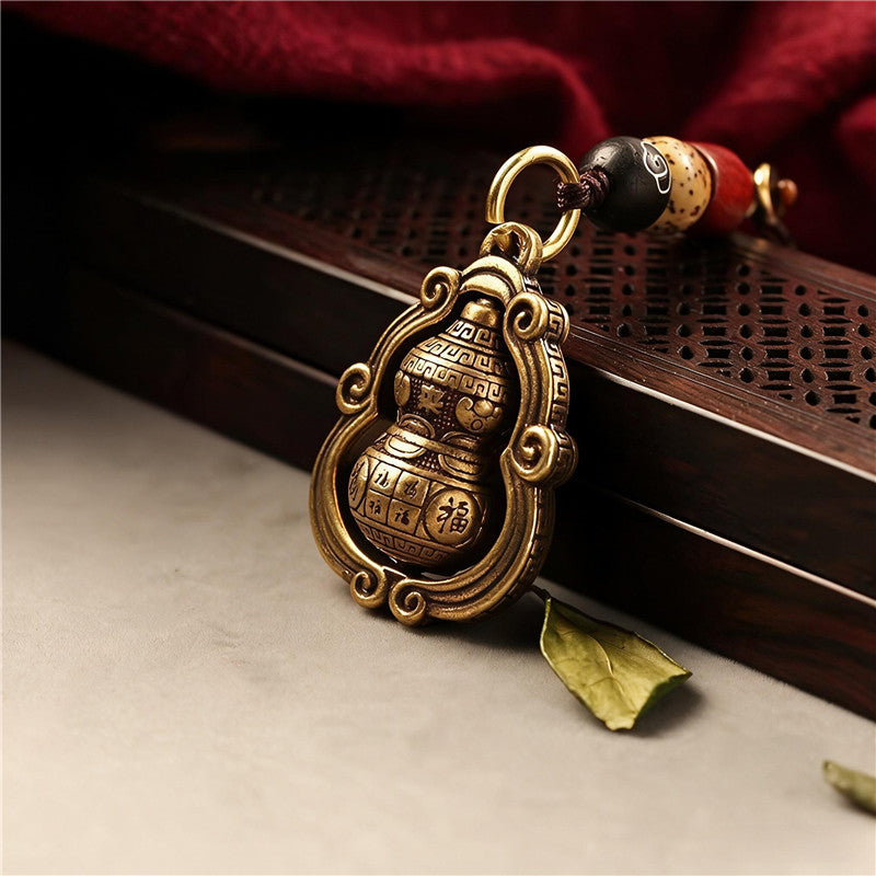 Chinese Lucky Gourd Keychain | Solid Brass Feng Shui Good Luck Charm