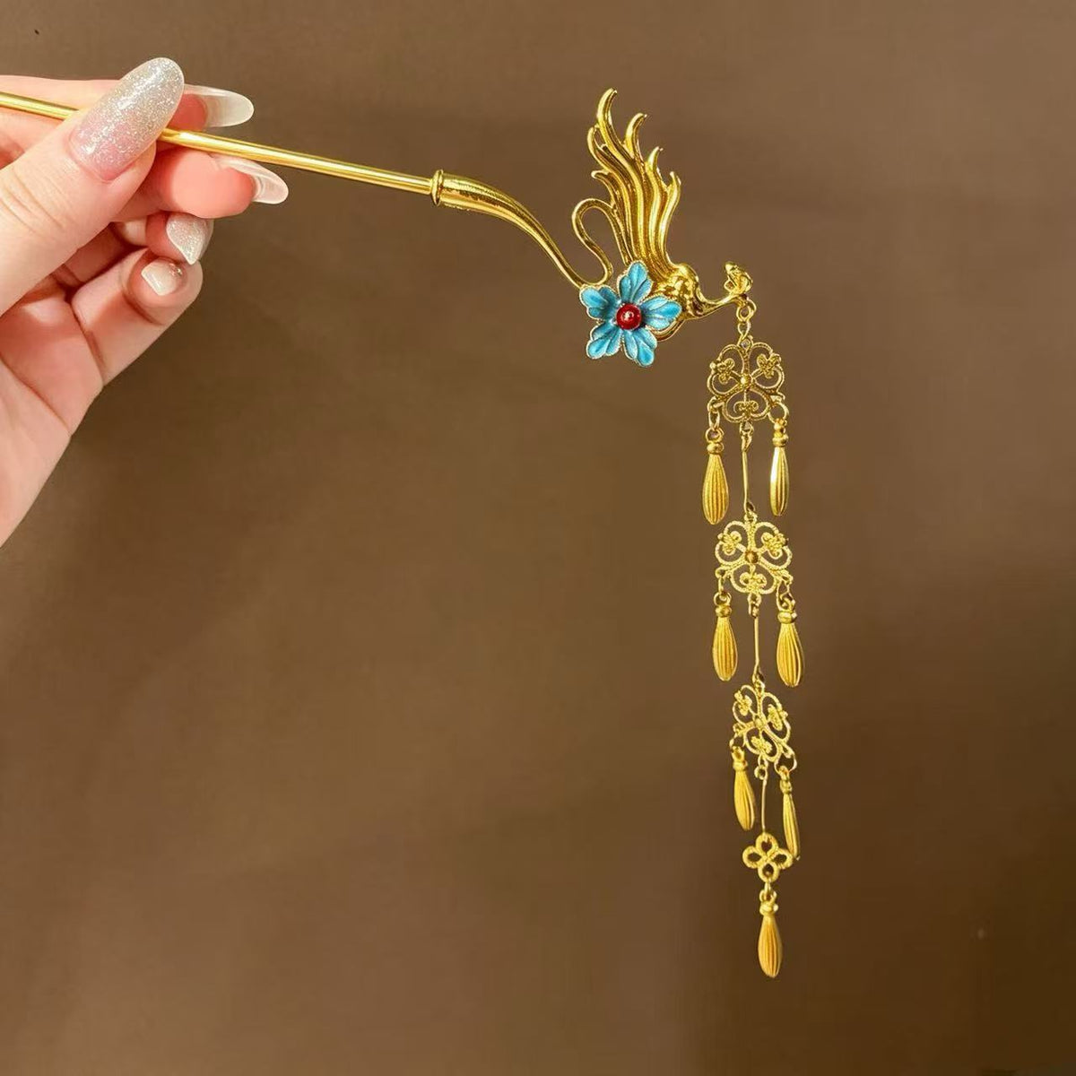 Chinese Phoenix Hair Stick - Gold Floral Hairpin