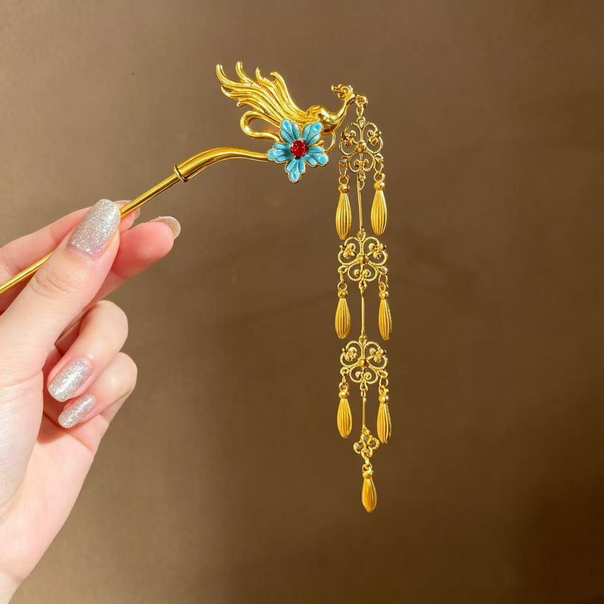 Chinese Phoenix Hair Stick - Gold Floral Hairpin