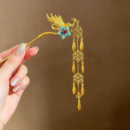 Chinese Phoenix Hair Stick - Gold Floral Hairpin
