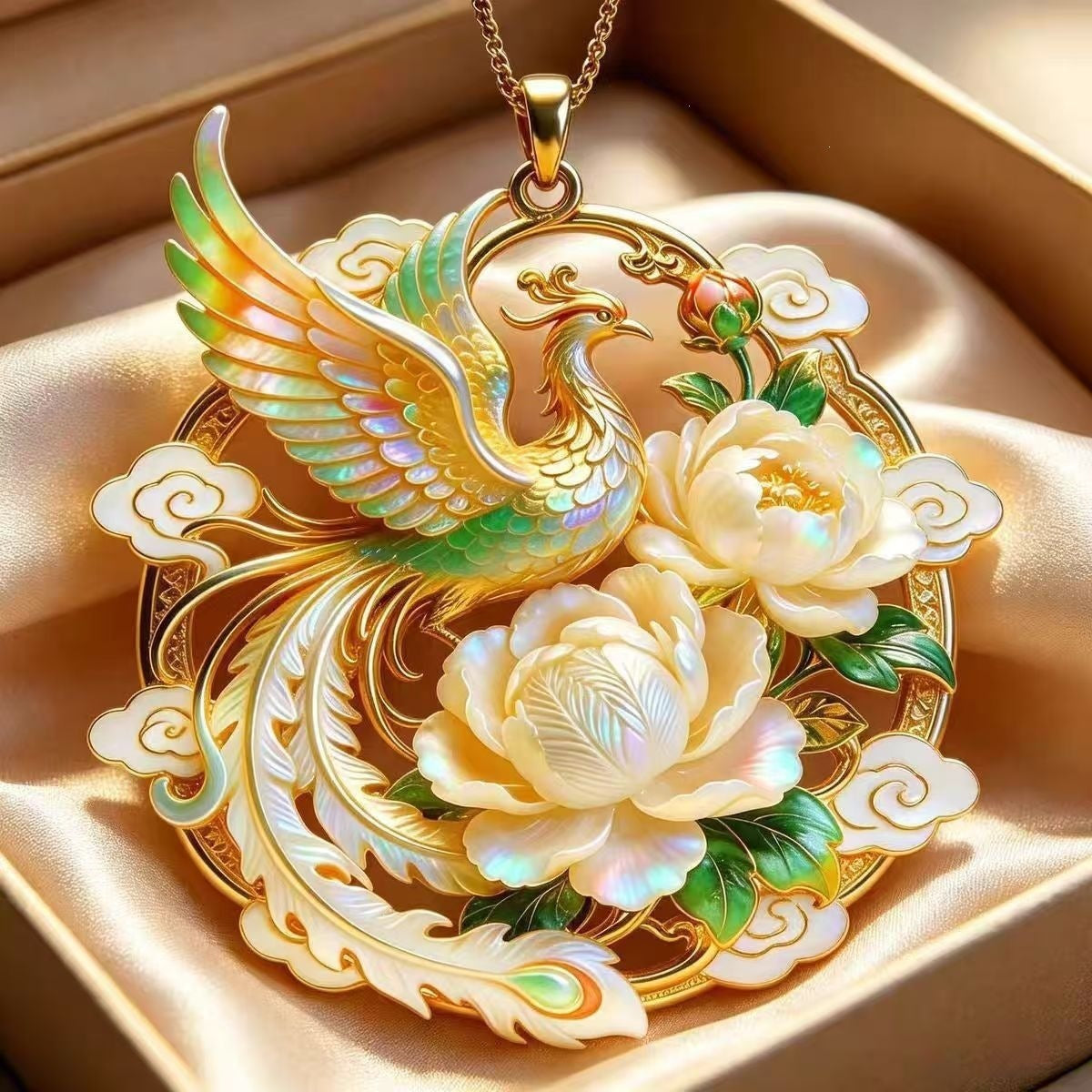 Chinese Phoenix & Peony Pendant Necklace | Vintage Jewelry