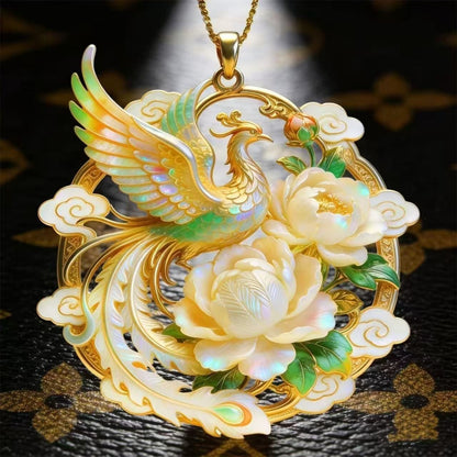 Chinese Phoenix & Peony Pendant Necklace | Vintage Jewelry