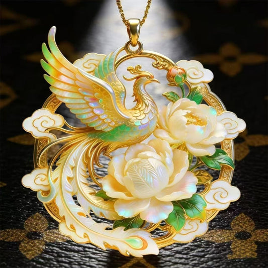 Chinese Phoenix & Peony Pendant Necklace | Vintage Jewelry
