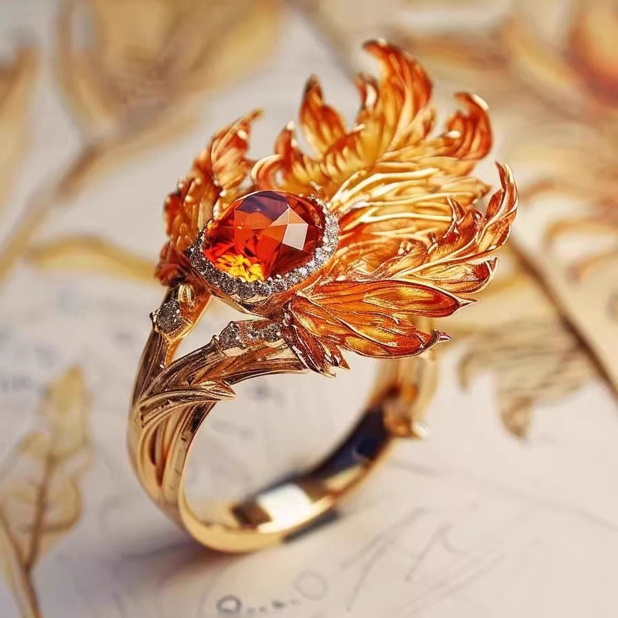 Chinese Phoenix Wing Ring | Gold Adjustable Statement Ring