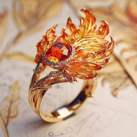 Chinese Phoenix Wing Ring | Gold Adjustable Statement Ring
