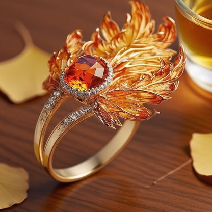 Chinese Phoenix Wing Ring | Gold Adjustable Statement Ring