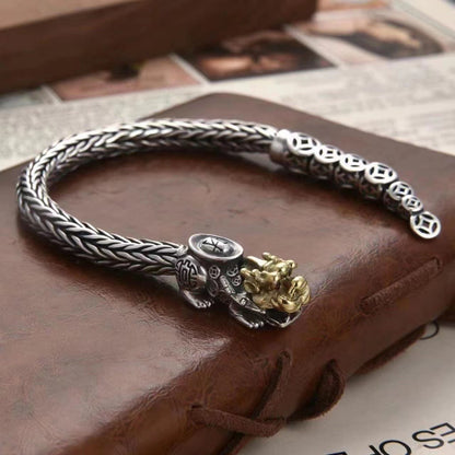 Pulsera Pixiu china | Cadena de hueso de dragón en tono plateado