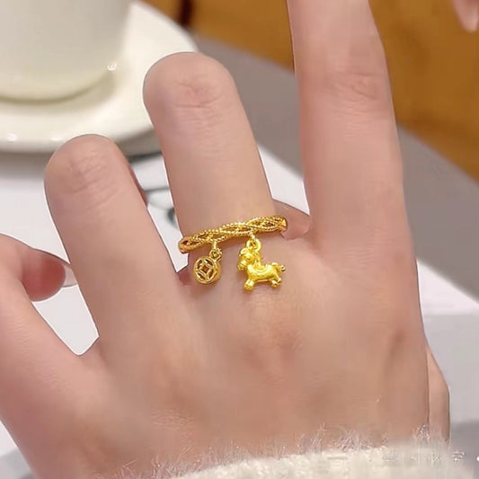 Chinese Zodiac Horse Ring | Adjustable Gold Lucky Ring