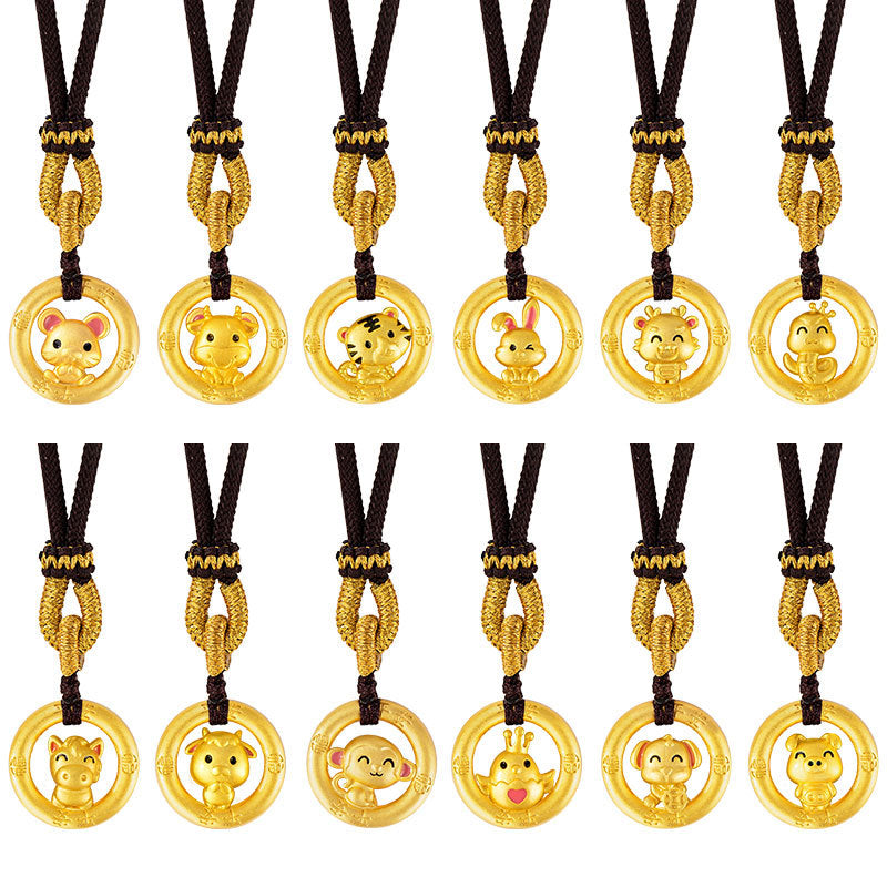 Chinese Zodiac Pendant Necklace 925 Sterling Silver | Ping An Buckle Lucky Charm