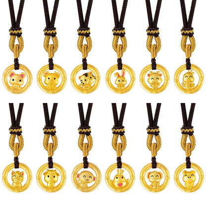 Chinese Zodiac Pendant Necklace 925 Sterling Silver | Ping An Buckle Lucky Charm