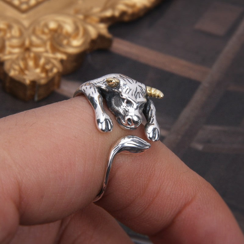 Bague Bœuf du Zodiaque Chinois | Bague Réglable Plaqué Argent Vintage