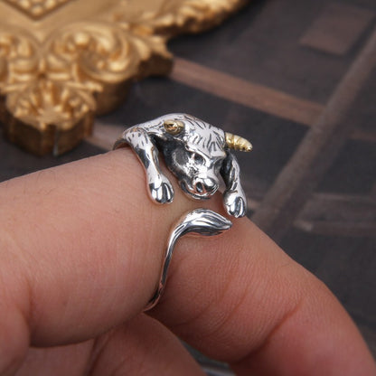 Bague Bœuf du Zodiaque Chinois | Bague Réglable Plaqué Argent Vintage
