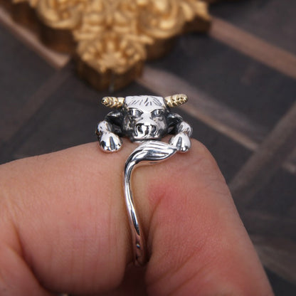 Bague Bœuf du Zodiaque Chinois | Bague Réglable Plaqué Argent Vintage
