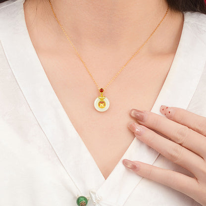 Chinese Zodiac Pendant Necklace | 925 Sterling Silver, Red Agate & Hetian Jade