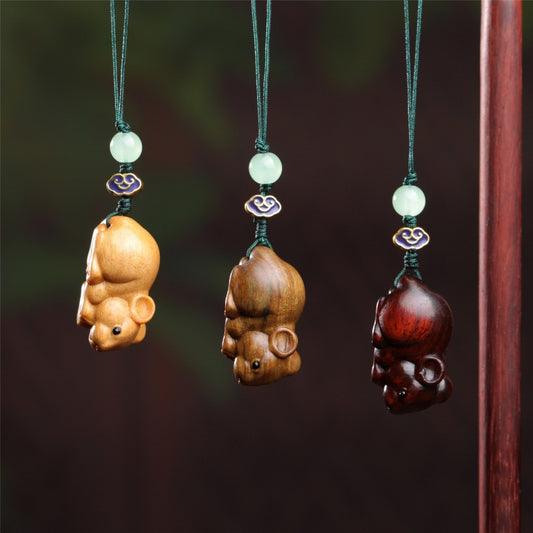 Chinese Zodiac Rat Wooden Keychain | Lucky Rat Charm