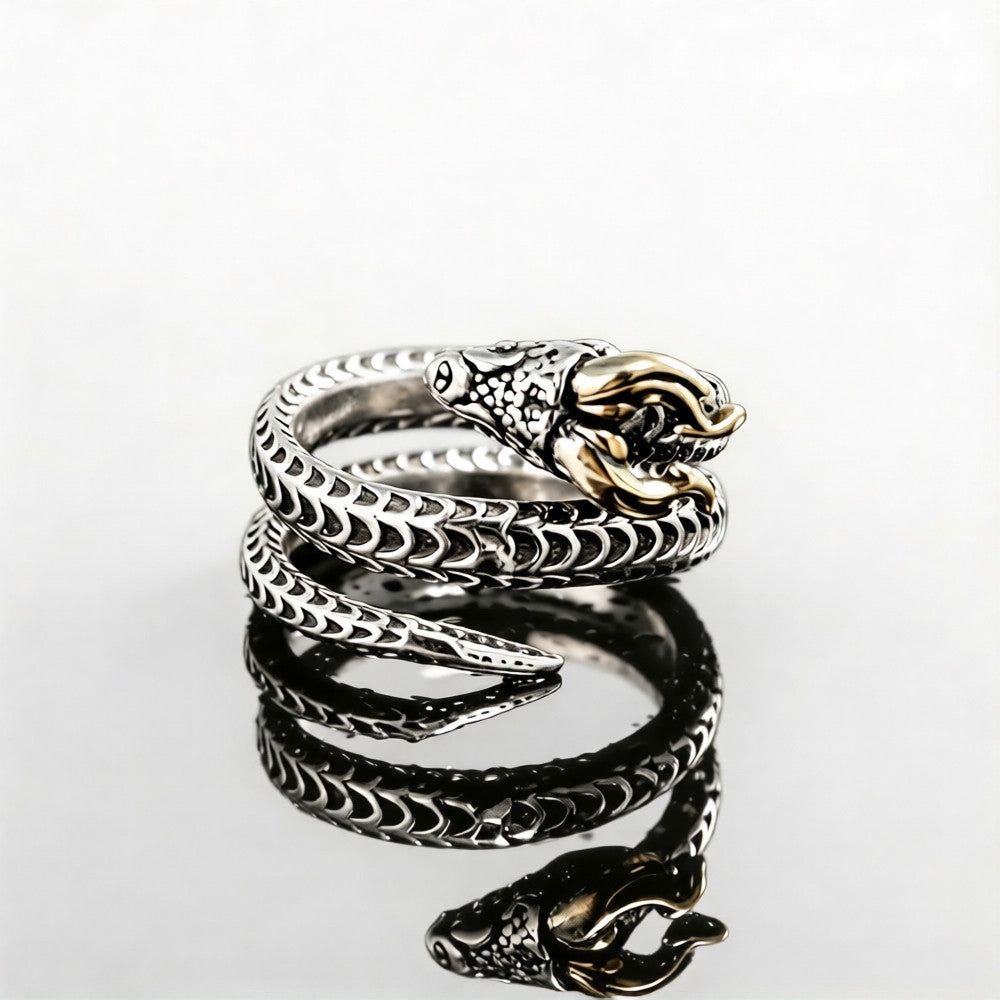 Chinese Zodiac Snake Ring – Adjustable Open Band, Antique Silver Style