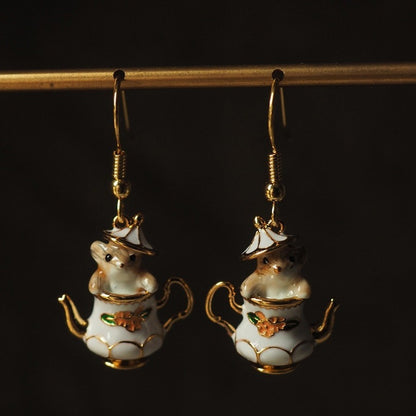 Chipmunk in a Teacup Earrings | Copper Resin Dangle Earrings