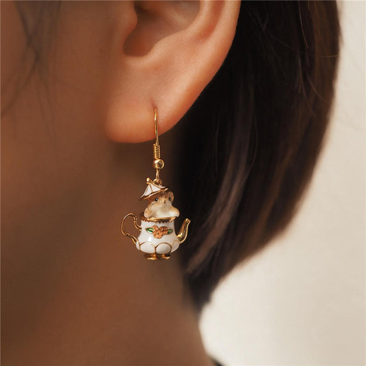 Chipmunk in a Teacup Earrings | Copper Resin Dangle Earrings