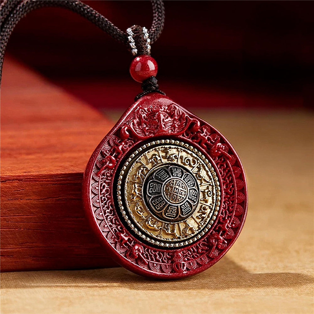 Cinnabar Bagua Pendant Necklace | Rotating Nine Palace Feng Shui Charm