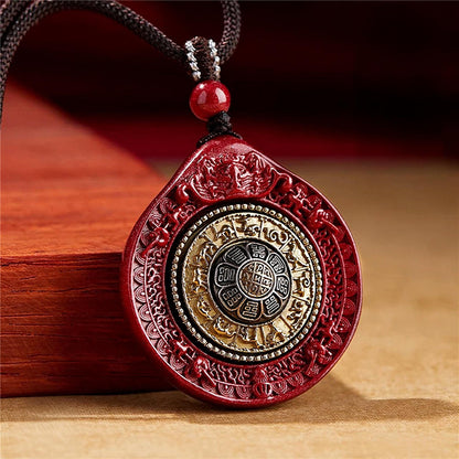 Cinnabar Bagua Pendant Necklace | Rotating Nine Palace Feng Shui Charm