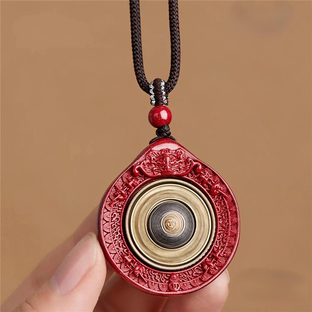 Cinnabar Bagua Pendant Necklace | Rotating Nine Palace Feng Shui Charm