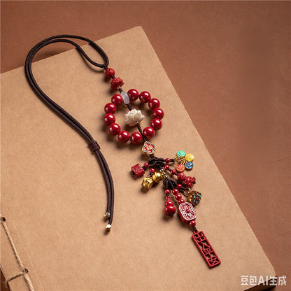Cinnabar Bodhi Lotus Pendant Necklace | Chinese Buddhist Jewelry