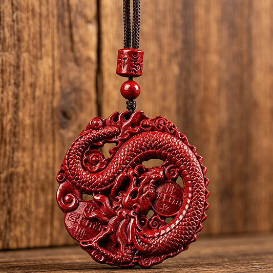 Cinnabar Dragon Zodiac Pendant Necklace