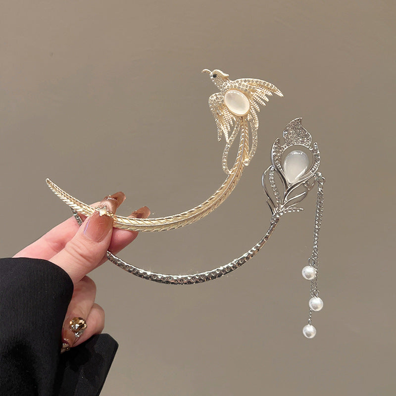 Crescent Moon Phoenix Hair Stick with Jade