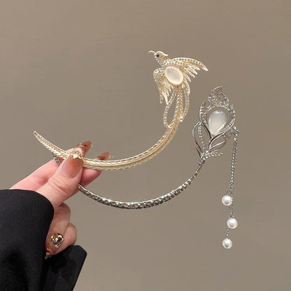 Crescent Moon Phoenix Hair Stick with Jade